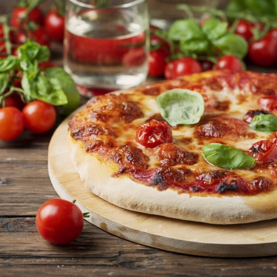 Wood-fired Margherita pizza